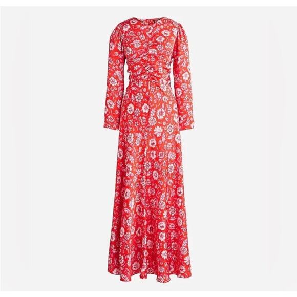 J. Crew Featherweight satin midi Dress size 6 Poppy fields Glam Floral Formal - Picture 1 of 13